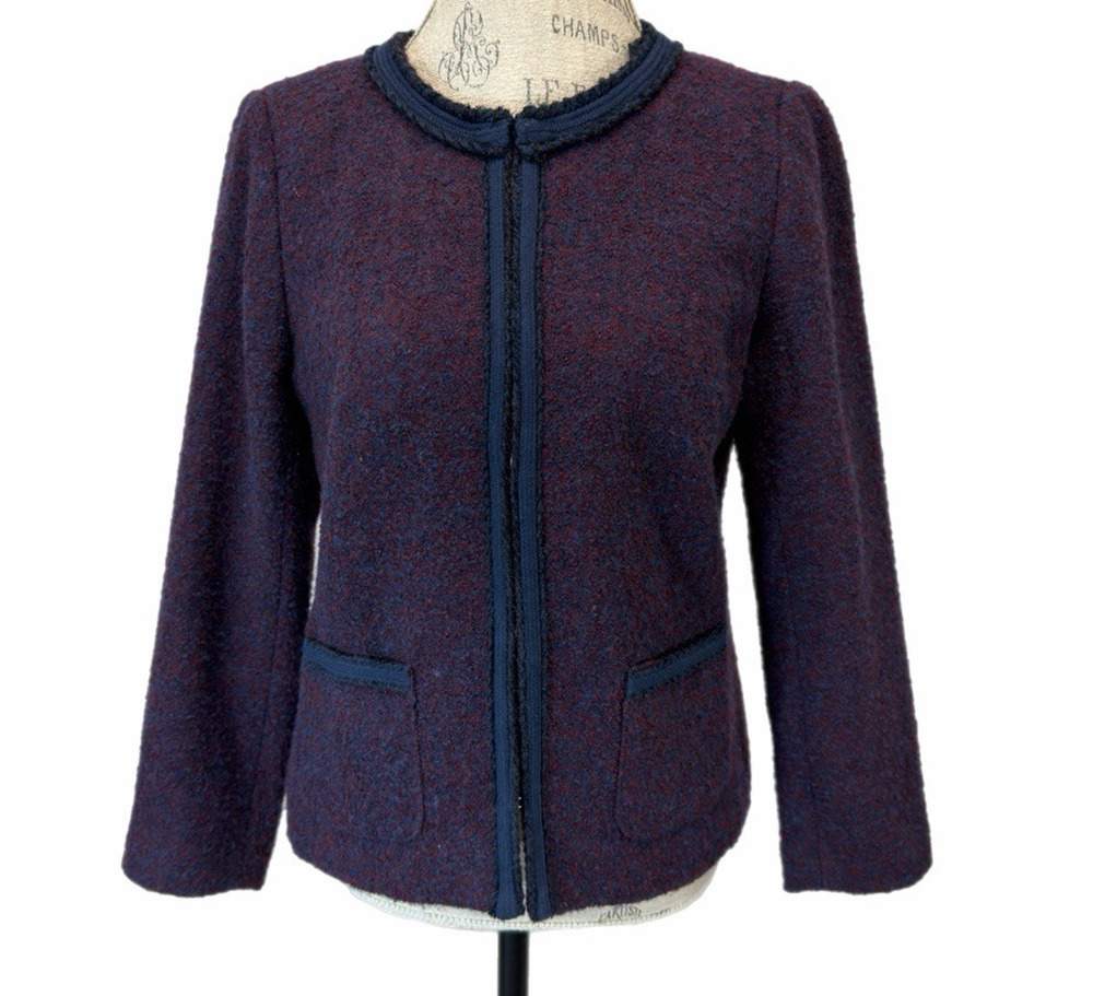 Talbots Women Boucle Tweed Jacket Deep Purple Hook&Eye Closure Classic Petite 10